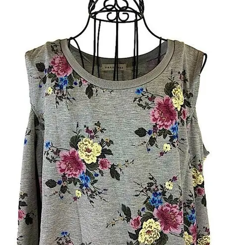 Retrology Gray Floral Cold Shoulder Sweatshirt Women’s Size Large