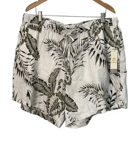 C&C California C & C California Linen Pull On Shorts Tropical Green Leaf Print Size 2X New