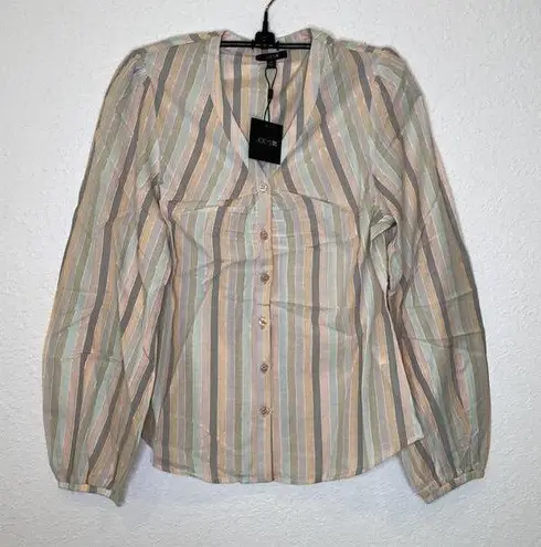 joe's jeans Joe’s Jeans Striped Button Down Blouse NWT Sz XS Cotton Metallic Designer