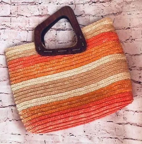 Sun N Sand Orange Wicker Bag with Wood handles
