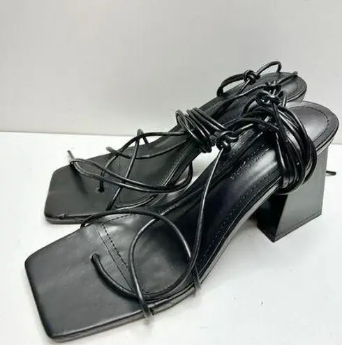 Wild Diva  Sandals Womens Size 9 Black Wraparound Square Toe Heels