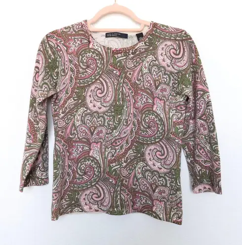 VTG Lord & Taylor Womens Cashmere Top Size S Pink Green Paisley Boho Preppy Chic
