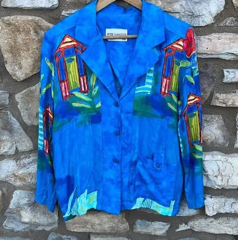 Vintage Peter Popovitch blue lightweight blazer sailboats size Medium/large