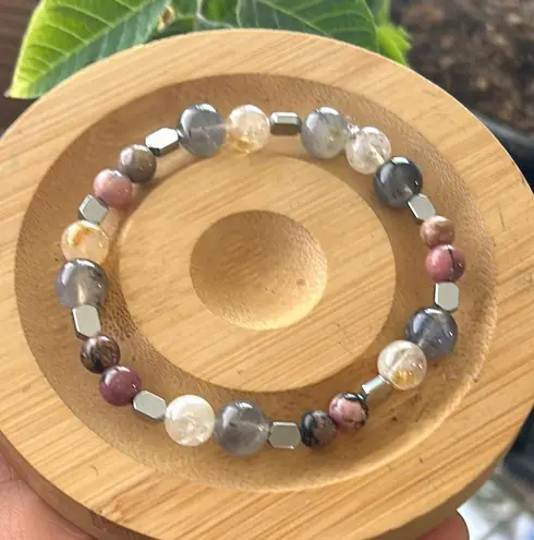 Handmade Elegant Citrine + Labradorite + Rhodonite + Hematite Beaded Bracelet