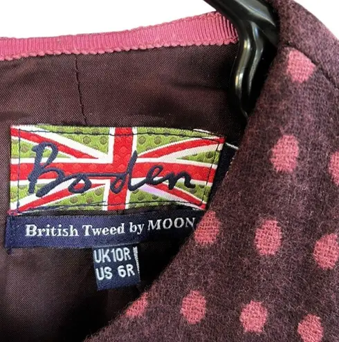 EUC Boden British Tweed by MOON Wool Blend Polka Dot Circle Skirt Dress Size 6