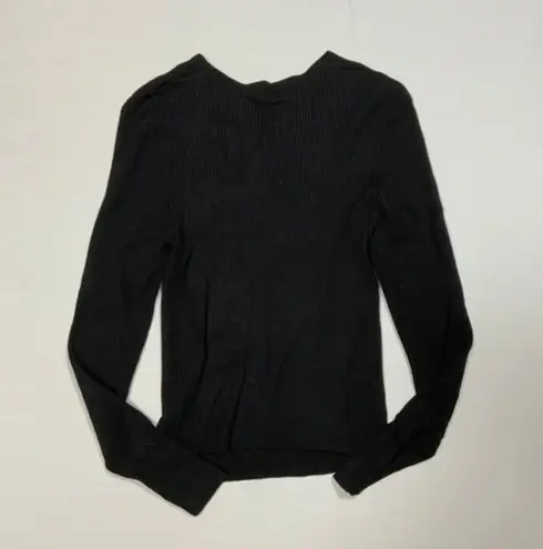 Brave Soul NEW Cut Out Of My Life Ribbed Knit Stretch Black Long Sleeve Sweater