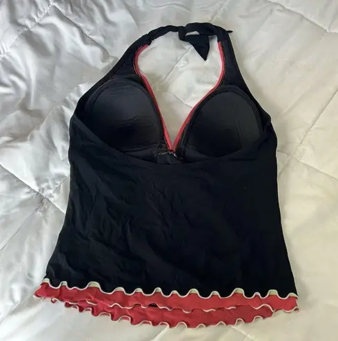 Profile By Gottex Womens 14 Coquette Swimsuit Tankini Top Black Pink Ruffle Y2K