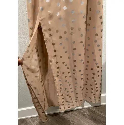 Judith March Sleeveless Polka Dot Tan Maxi Dress