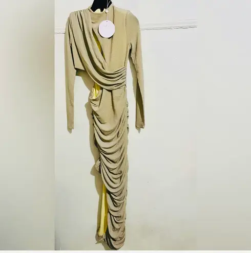 Miss Circle New York Elegant Gold Ruched Evening Dress Size XS