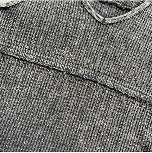 Vocal gem/sequin mineral wash blue gray tank top