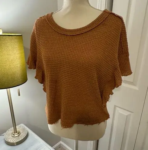 Love Riche Rust Flutter Sleeve Crop Top - Size Small