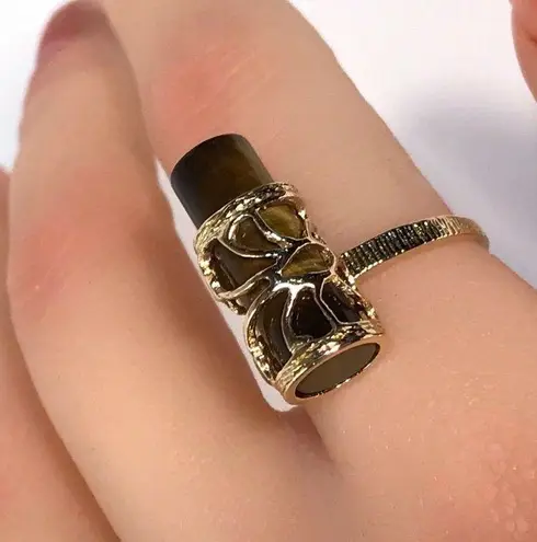 14KT 10.15 CARAT GENUINE TIGERS EYE SOLID GOLD VINTAGE RING W/ REMOVABLE GEM