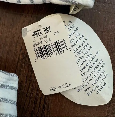 AMBER BAY white with metallic silver bikini, size 8, NWT