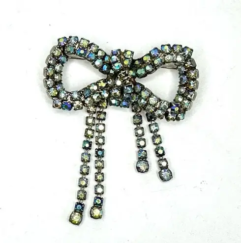 Vintage Blue 80’s  Rhinestone Cascading Bow Brooch