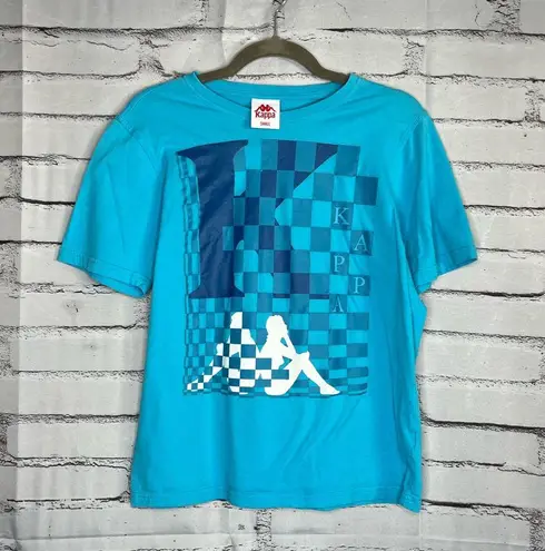 Kappa Blue White Checkered Graphic Shirt S Casual Streetwear Relaxed Fit Top