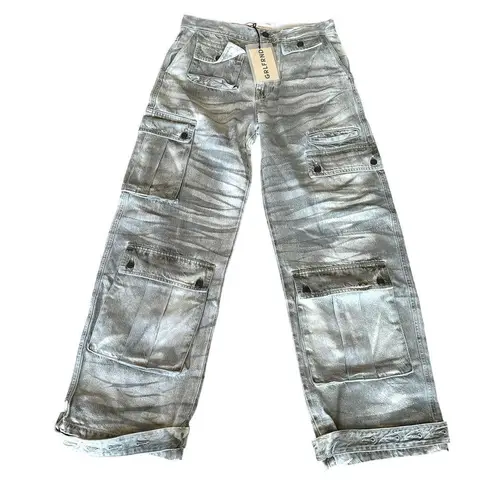 GRLFRND  Camo Cargo Jean Grey SIZE 32 Camoflage Slouchy Low Rise Baggy $295 NEW