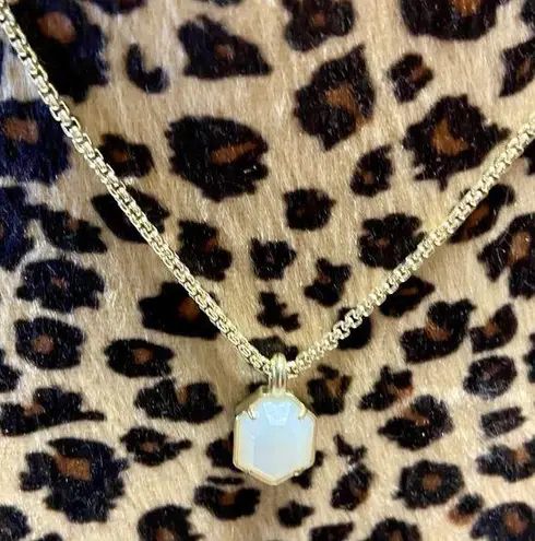 Kendra Scott Gold  White Iridescent Opalite Statement Necklace 10”+ Sliding Bead