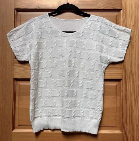 Vintage Retro 80s/90s Women's Small White Cable Knit Sweater Cottagecore Coastal