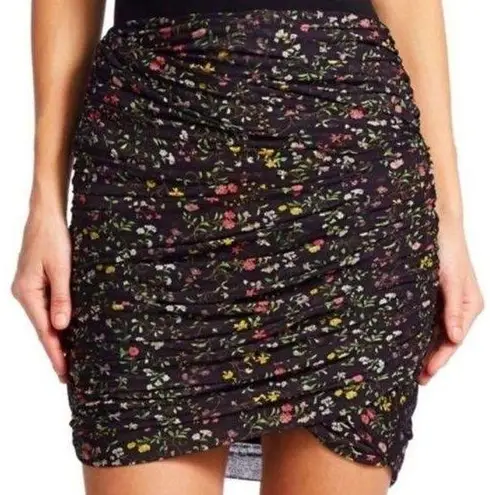 Abound NWT  RUCHED BODYCON STRETCH SKIRT BLACK  DITSEY FLORAL PATTERN SIZE Xs