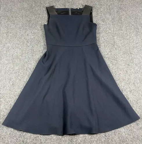 Elie Tahari Elie Tahari Flared Dress Sz 2 Navy Blue Sleeveless Lamb Leather Straps Business