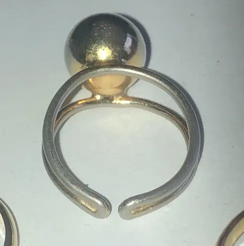 Lot of 3 Vintage Gold Tone Adjustable Rings Jade Color Pink CZ