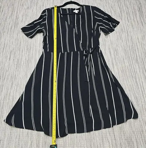 Xhilaration  Womens Size L Black White Striped Faux Wrap Mini Dress Minimalist