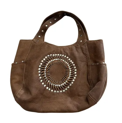 Leather Hobo Bag Brown Studded Boho Shoulder Bag Purse Women's Western Boho