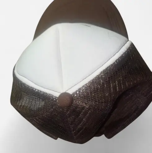 White and brown mesh trucker hat with butterfly design