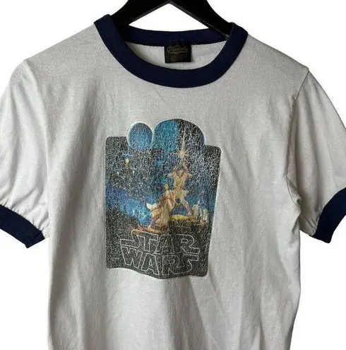 Star Wars Vintage  Movie Tee T Shirt White Blue Small S Ringer Single Stitch Logo