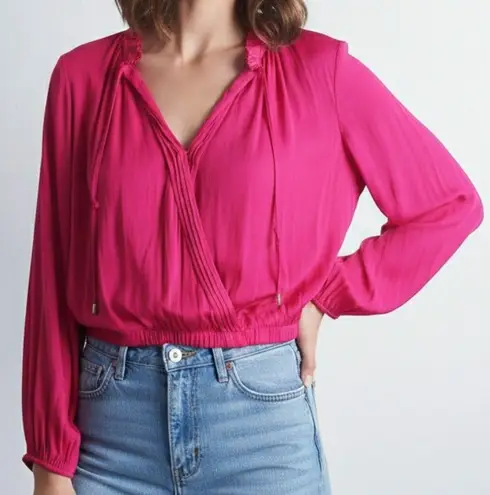 Rachel Roy Mock Wrap Long Sleeve Hot Pink Blouse Top Size XL