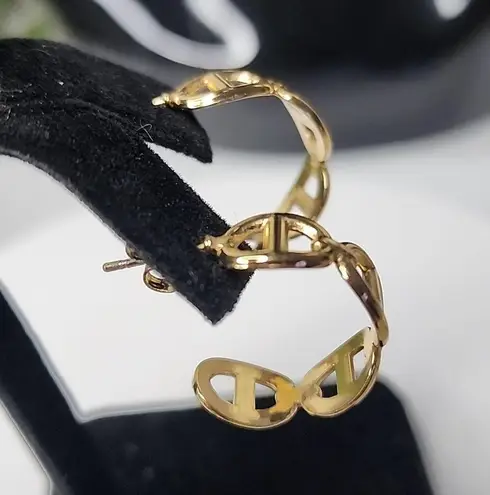 Gold Mariners Chain Link Open Hoop Earrings New