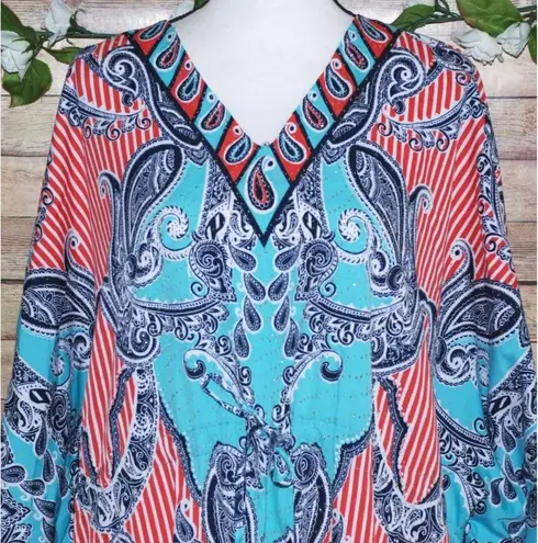 Riviera Sun Caftan Patio Dress Colorful Studded Size Free Plus Paisleys V