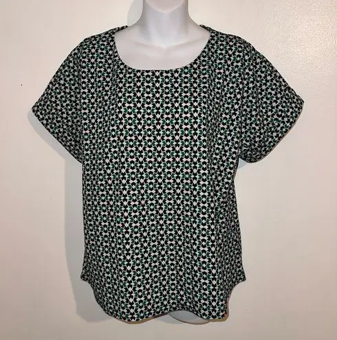 MELLODAY Black, White & Green Geometric Women’s Casual Top Medium
