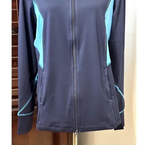 Natori Womens Track Jacket Blue Color Block Long Sleeve Activewear Zipper M