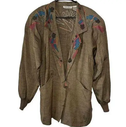 American Vintage Vintage 80s Marc D'Alcy Embroidered Beaded Blazer Womens Size 10 Brown Geometric