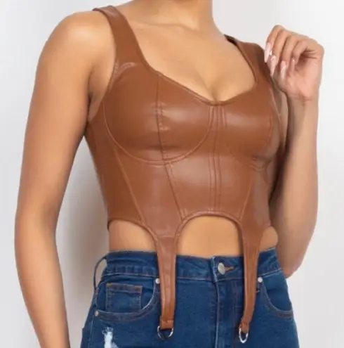Dare to Dream Sexy Brown Faux Leather Bustier Crop Top Size L