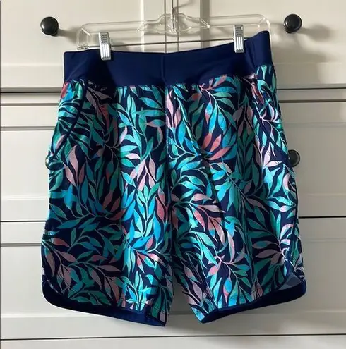 NWT Land’s End Women’s Deep Sea Navy Leaves 9” Quick Dry Swim Short w/ Panty