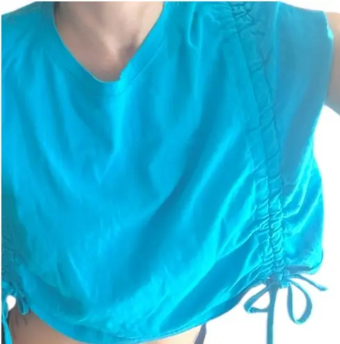 Oak + Fort 100% Cotton Oversized Boxy Turquoise Top w Adjustable Ties. nwot