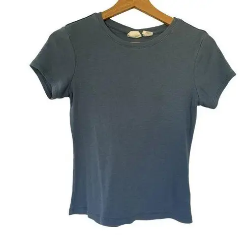 C&C California short sleeved blue ribbed shirt summer top cotton modal size S