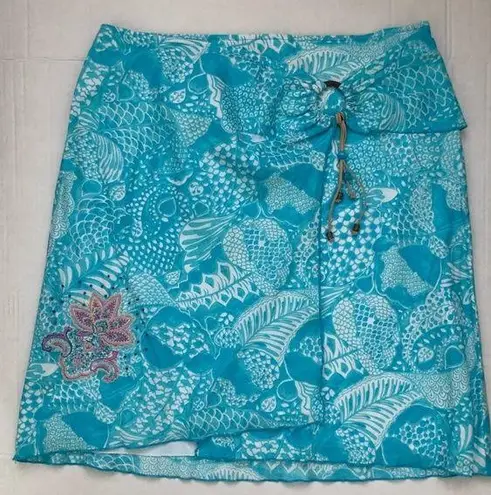 Island Republic Womens 100% Cotton Wrap Lined Skirt Size 12 Turquoise & White