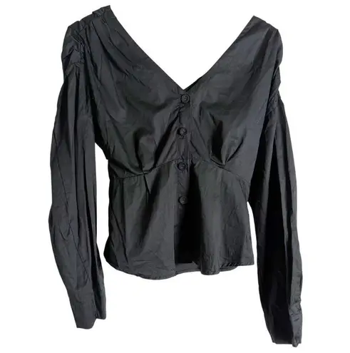 Moussy Black Twisted Button Front Long Sleeve Poplin Top Size Small