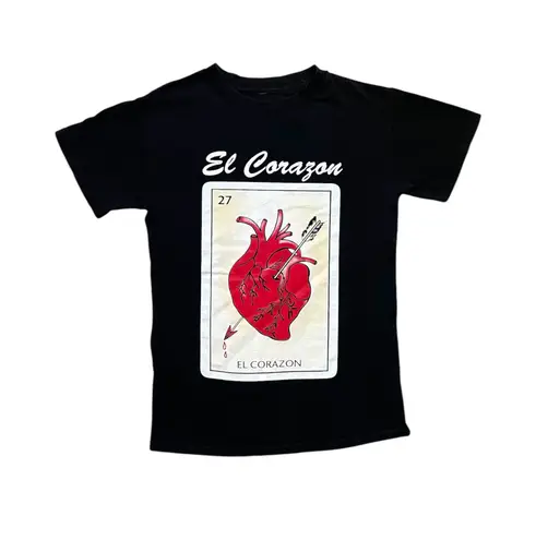 El corazón heart loteria card Mexican bingo graphic tee Black