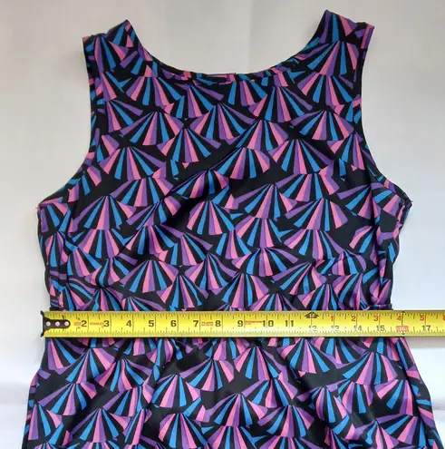 Zeroam pink purple blue black fan print high low dress size L Size L