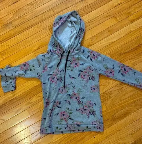 Justify  Hoodie Floral Hooded Sweatshirt Fall Winter Gray Small