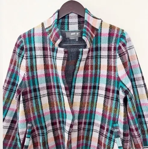 Anthropologie  Rosetta Crop Plaid Jacket 3/4 Sleeves Knit Size Large Multicolor