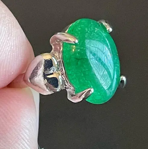 Green jade S925 silver ring size 5.5