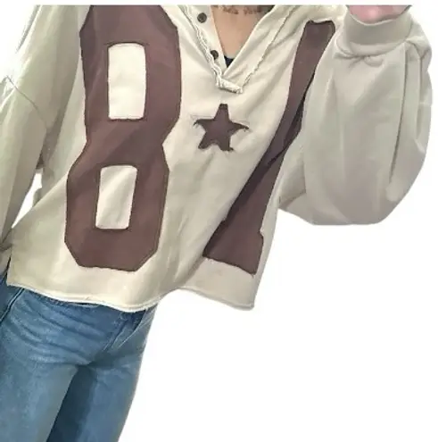 Oversized Boxy Crewneck Pullover Retro Star Patch Medium Multiple