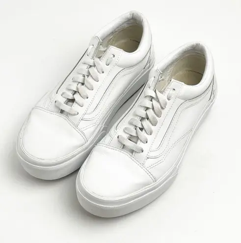 Vans  Triple White Leather Old Skool Platform Lace Up Sneakers Shoes, Size 10