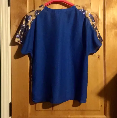 Tracy Reese for Neiman Marcus /Target Blue Ecru Sequined Blouse Top $79.99 EUC S