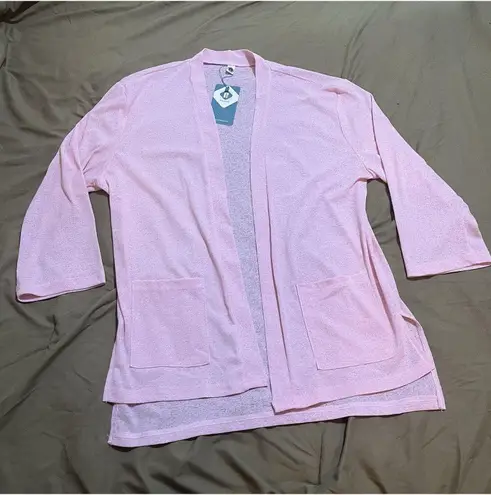Poplab Women’s Loose Fit Lightweight Cardigan 3/4 Sleeve Open Front Sheer L NWT Pink Size L